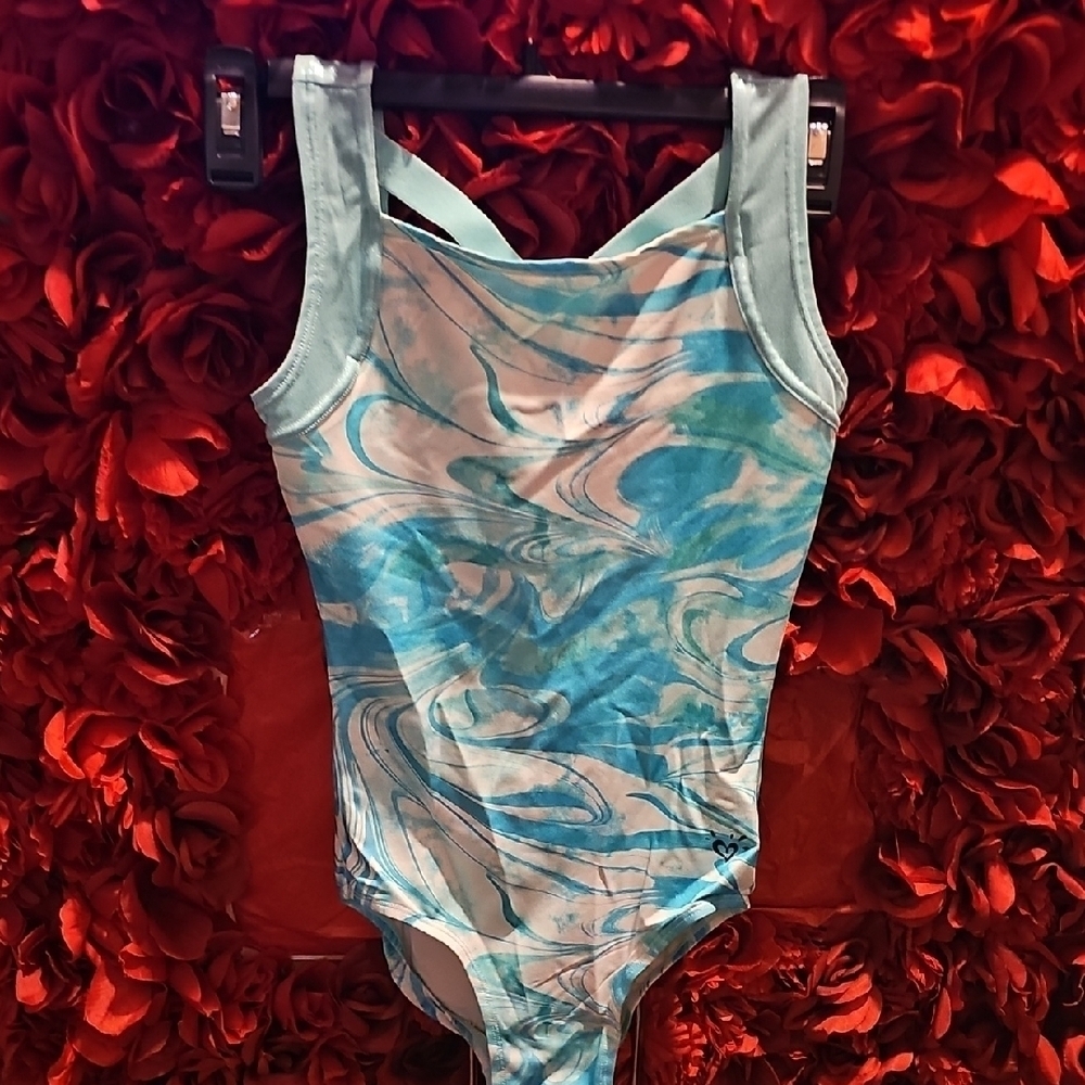 Justice Girls Swirled Blue and White Leotard Size 12